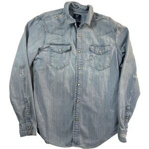 Gap Denim Western Shirt Womens M Blue Pearl Snap Slim Fit Cotton Cowgirl